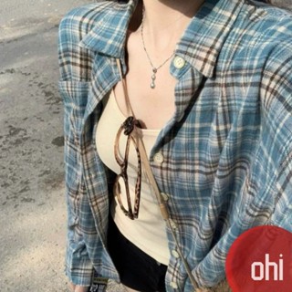 【ohi】藍色格子長袖襯衫 長袖襯衫 女生襯衫 襯衣 襯衫 上衣 寬鬆上衣 長袖上衣 女裝 GSS9004