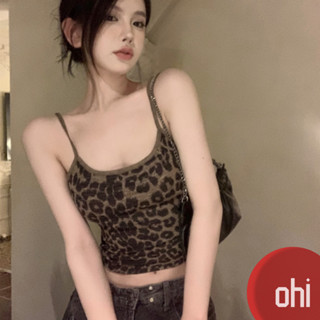 【ohi】豹紋小吊帶背心 美式甜酷辣妹風 修身短款內搭 吊帶上衣 背心女內搭外穿 夏天衣服 女裝 GVH6449
