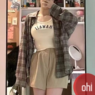 【ohi】純棉面料高階感磨毛格子襯衫外套 長袖襯衫 學院風襯衫女 女生襯衫 襯衣 襯衫 上衣 女裝 GSNA86