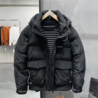 2024加厚白鴨絨羽絨服男士連帽短版寬鬆冬季新款休閒青年防寒外套 防寒 短款保暖白鴨絨外套 羽絨外套連帽1223 ZHS