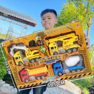 臺灣熱銷 地攤迴力慣性工程車大禮盒套裝挖掘機消防車套裝男孩汽車玩具