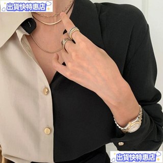 🎈🇹🇼桃園倉直發❤️韓國chic春季復古翻領拼色設計感上衣單排扣寬松休閑百搭長袖襯衫