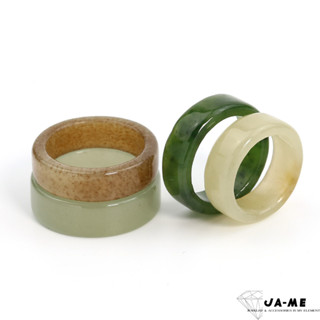 JA-ME 天然和田玉寬版戒指 青玉