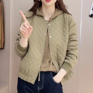 臺灣出貨★短版外套 韓版女士短外套2024春秋季新款韓版休閒時尚港風菱形格子夾克小外套上衣 小外套 連帽外套 冬天外套