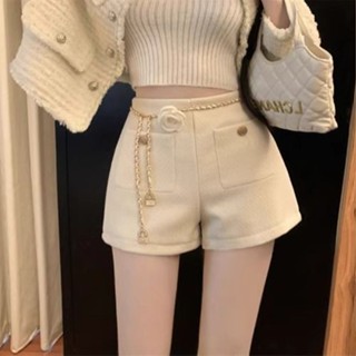 臺灣出貨★短褲女 韓版小香風粗花呢短褲女春夏小個子白色毛呢短褲高腰寬鬆直筒闊腿靴褲 短褲 運動短褲 寬褲 褲裙 大尺碼