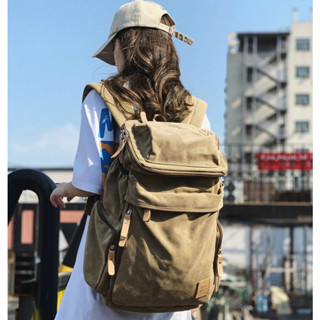 【Colo】帆布登山包 可擴容後揹包 戶外登山包 大容量複古雙肩包 休閒商務揹包 多隔層耐磨揹包 手提防潑水書包 後揹包