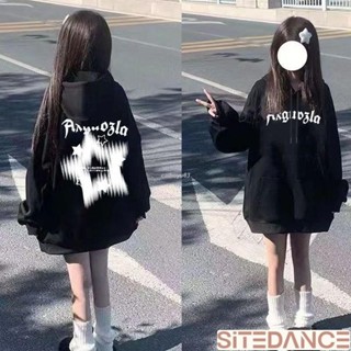 #臺灣發出#小個子連帽衛衣女秋冬新款加絨ins美式寬鬆百搭減齡星星印花上衣