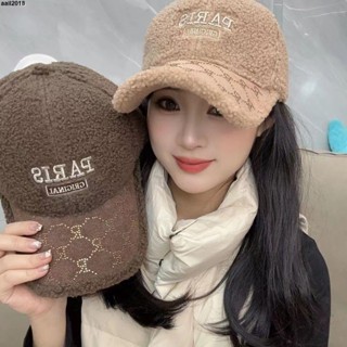 🧢 帽子 新款帽子女韓版R水鉆羊羔絨棒球帽時尚百搭毛絨保暖學生鴨舌帽