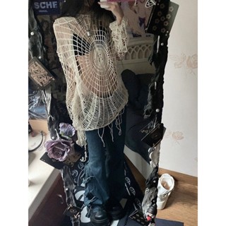 地雷系 地雷系衣服 y2k y3k 亞文化 原宿風 VIBE風小眾蜘蛛網鏤空破洞設計感甜酷辣妹連帽針織衫上衣毛衣外套