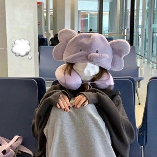 【❤臺灣發貨🔥】旅行 坐車可愛枕 連帽U型枕🎀 新款ins風可愛卡通大象帽子U型連帽靠枕護頸旅行坐車可愛枕頭旅遊