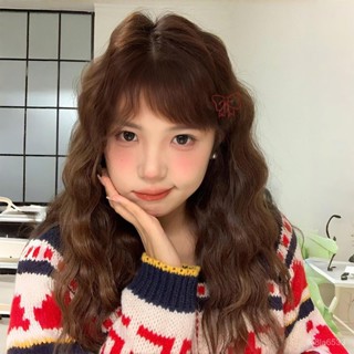 假頭髮女羊毛捲長捲髮秋冬蛋捲可愛圓臉水波紋泡麵頭慄子淺棕頭套 假頭髮 男生假髮女生假髮lolita假髮 cosplay假