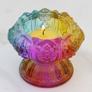 油燈座 神桌燈 神明燈座 座 佛燈座 蠟 七彩琉璃燈琉璃蓮花座擺件佛具蠟燭家用用品佛燈底座