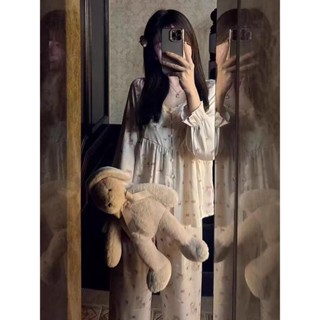 Lam💕睡衣 居家服睡衣女春秋季甜美可愛風卡通小熊開衫蕾絲花邊長袖長褲家居服套裝