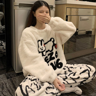 see 保暖睡衣 加絨睡衣 居家服 長袖睡衣 珊瑚絨睡衣女款秋冬季2024新款加厚加絨保暖冬天法蘭絨家居服套裝