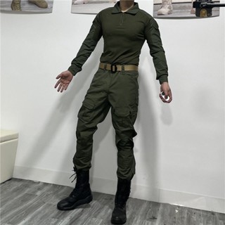 戶外登山服套裝 春夏季男女戶外軍綠色長袖套裝戰術蛙服修身收束腳褲安保帥氣耐磨 RNC6
