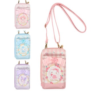 【現貨】小禮堂 Sanrio 三麗鷗 L型拉鍊皮質手機斜揹包 (玫瑰系列) Kitty 美樂蒂 大耳狗