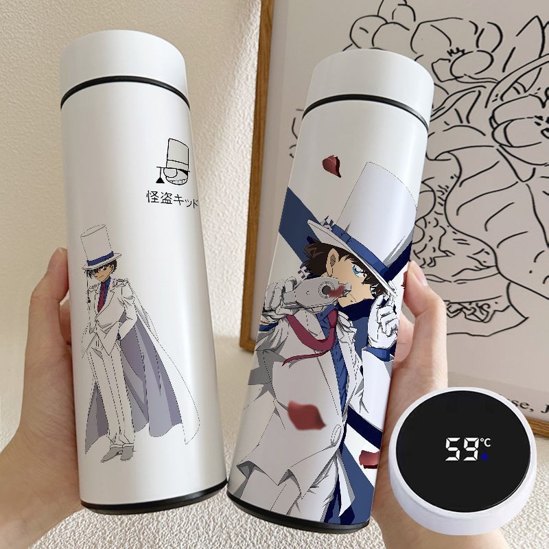 【DU朵拉】名偵探柯南 怪盜基德保溫杯 304不銹鋼保溫水瓶 500ML大容量水壺 卡通 動漫保溫水杯 智能顯示溫度