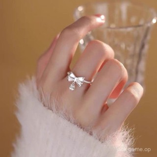 925銀霧麵蝴蝶結鈴蘭花戒指女ins甜美小眾高階感麻花邊可調節指環