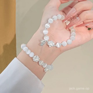 【48小時髮貨】s925純銀蓮花貓眼石手鏈女2025新款輕奢小眾精緻手串閨蜜女友禮物