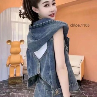 【免運】小眾露背洋氣短款牛仔馬甲連帽 女 爆款 夏秋輕薄 寬鬆顯瘦 時尚休閒 個性獨特 辣妹街頭 套頭馬夾 潮