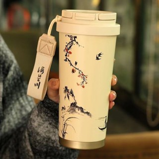 復古咖啡保溫杯316不銹鋼高顏值新款茶水分離水杯女車載吸管杯子