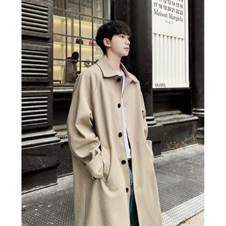 中長款風衣男2025春季新款韓版寬鬆休閒工裝外套複古英倫風大衣男 XDSL