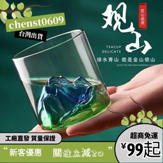 臺灣出貨✨複古國潮風山河觀山杯子富士山玻璃杯透明冰山水杯耐熱泡茶杯子