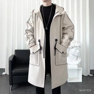 🔥無畏🔥風衣外套男春秋中長款大衣韓版潮流寬鬆連帽披風上衣秋季日係男裝