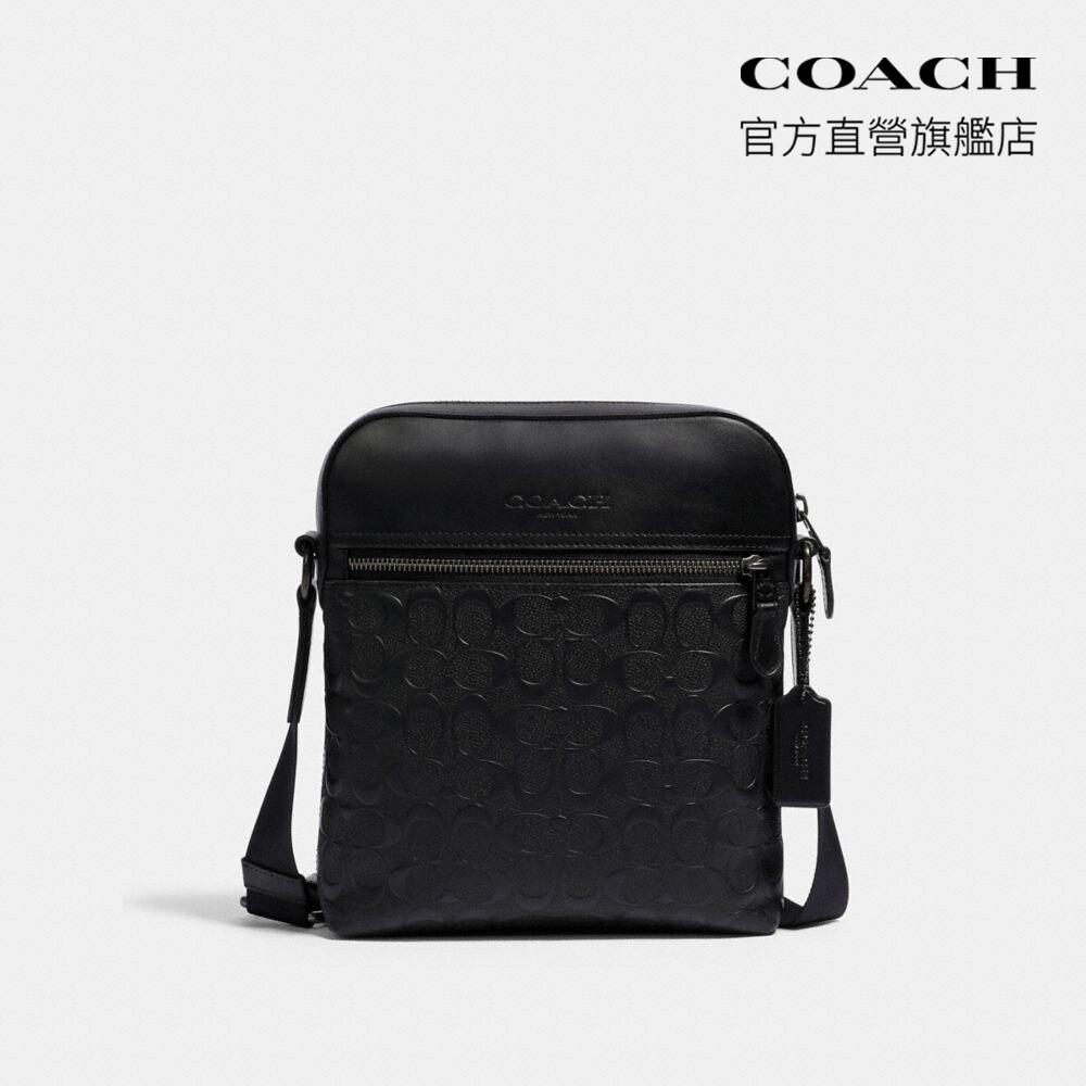 【COACH】HOUSTON 經典Logo皮革飛行包-QB/黑色(4009)｜官方直營