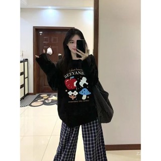 詩遊時尚女裝店⭐秋季 新款 爆款 趣味 印花 純棉 長袖 T恤 女 ins 慵懶風 百搭 寬鬆 打底衫 上衣