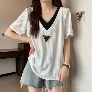 VOVA本鋪 超大碼女裝 肌理感短袖 夏季 新款 寬鬆t恤 顯瘦 假兩件 設計感百搭上衣