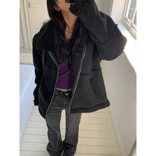 Codibook｜韓國 DAILYJOU 休閒連帽拉鍊仿羊毛絨長版外套［預購］大衣 羊羔毛外套 女裝