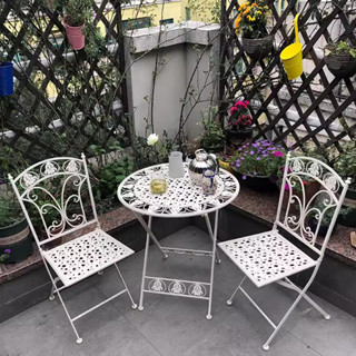 Sunny Corner🌹簡約現代陽臺三件套桌椅折疊花園庭院休閒鐵藝桌椅公園咖啡店茶幾
