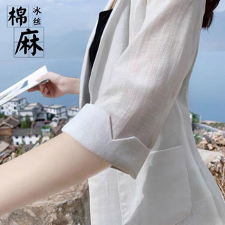 西裝外套女2020韓版新款複古七分袖中長款棉麻外裝潮XZWT~