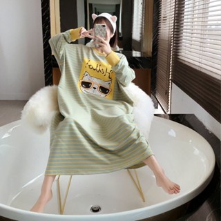 LW湯圓女裝-睡衣女秋冬季胖M大碼200斤長袖長款純棉睡裙學生孕𡠹家居服可外穿jjf