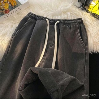 🥇新品特賣🥇加絨牛仔工作褲美式高街複古加絨加厚牛仔褲男女秋冬款潮牌ins寬鬆休閒闊腿長褲