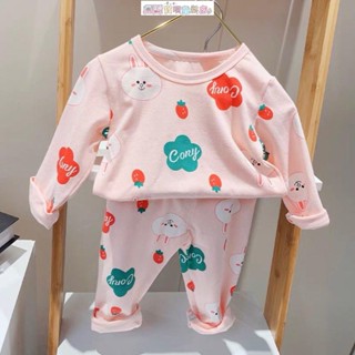 ✨女童家居服 兒童睡衣 秋衣秋褲 中大童 中童 韓系童裝 兒童保暖內衣套裝德絨寶寶洋氣秋衣秋褲冬款長袖女童加絨家居服潮