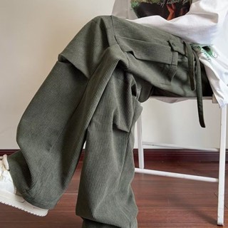 8號倉庫 燈芯絨長褲 加絨直筒褲 燈芯絨工裝褲男士秋季新款寬鬆直筒褲子潮流大碼闊腿休閒長褲 長褲男 闊腿褲