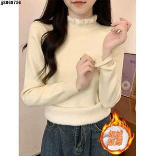 女生加絨打底衫🍭 半高領加絨加厚一體絨保暖上衣女2024秋冬內搭打底衫韓版百搭毛衣