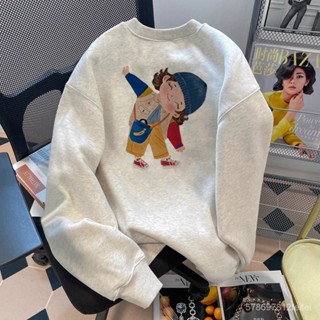 衣大倉 可愛卡通小女孩 圓領衛衣女 寬鬆甜美 小眾學院風 春秋上衣 大學T 長袖衛衣 刷毛 長袖帽T 女生帽T 秋冬上衣