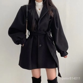 【PE】風衣外套韓版Chic2025秋冬新款複古妮子大風衣收腰寬鬆小個子毛呢外套女裝