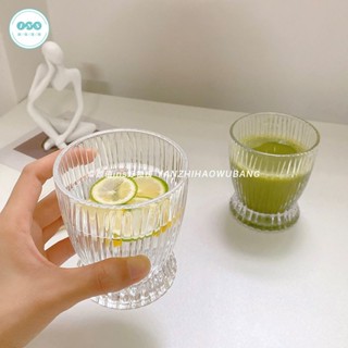 杯子✨ 玻璃杯 喝水杯子 高顏值玻璃杯ins韓國風小細腰條紋個性玻璃水杯茶杯牛奶杯咖啡杯