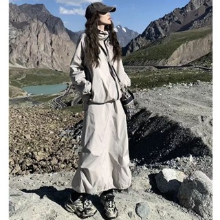 初八の時尚女裝 防水沖鋒衣 傘裙 兩件套 春秋新款 降落傘褲 沖鋒衣外套 防水外套 沖鋒衣外套 半身裙 闊腿褲 女生套裝