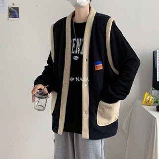 臺灣熱賣💯秋冬季新款羊羔毛馬甲男ins港風日系寬松復古毛絨無袖外套背心潮 外搭背心 坎肩 大尺碼男裝