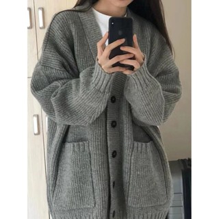 【免費參觀】針織外套 外套女 女生外套 毛衣外套 灰色中長款毛衣外套女春秋外搭外穿慵懶復古奶係穿搭秋冬針織開衫