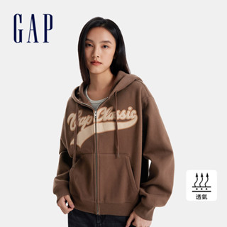 Gap 女裝 Logo刺繡刷毛連帽外套-棕色(600760)
