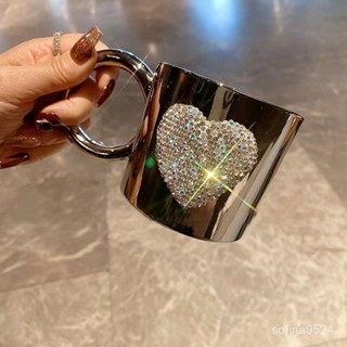 高顔值玻璃杯輕奢鑲鑽家用水杯創意辦公室咖啡杯廠家直銷跨境熱賣【臺灣出貨】 LOW4