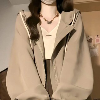 妖艷玫瑰💘美式復古學院風連帽衛衣女春秋INS韓版學生寬松百搭開衫慵懶外套
