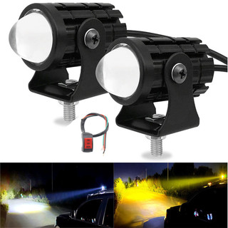 ✨新品優選✨2 件裝摩托車 2 色汽車雙魚眼鏡頭 LED 燈 LED 頭燈帶開關聚光燈輔助照明 DRL 摩托車霧燈 8-