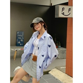 BINGTANG 品質精選 外搭襯衫 襯衣 長袖上衣 韓版愛心印花長袖襯衫女早秋2024新款防曬氣質時尚寬鬆百搭上衣潮